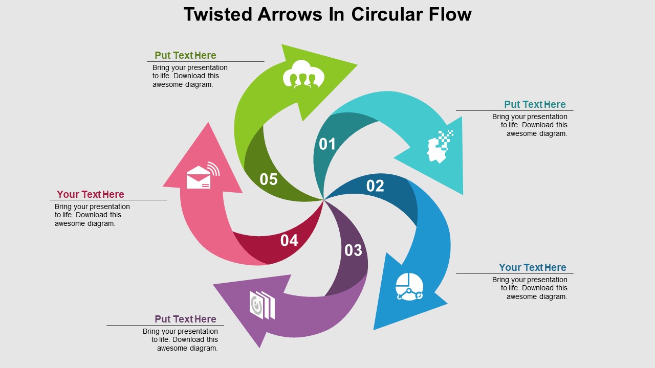 Twisted Arrows In Circular Flow PowerPoint Templates