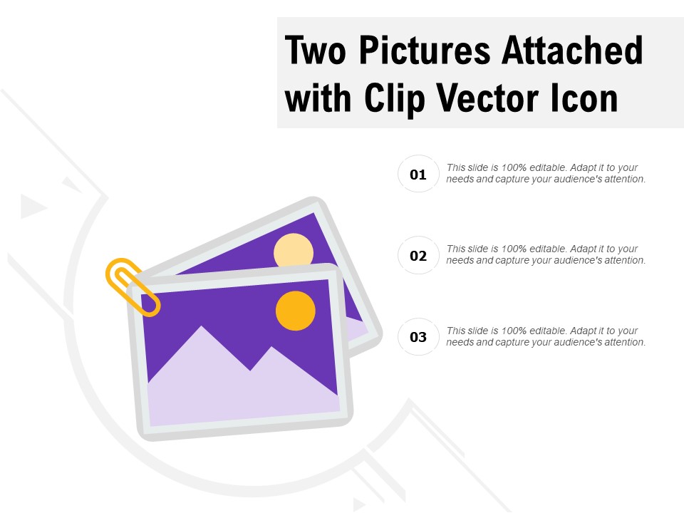 Two Pictures Attached With Clip Vector Icon Ppt PowerPoint Presentation Pictures Samples PDF