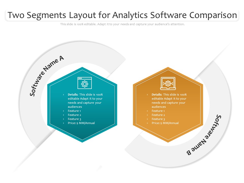 Two Segments Layout For Analytics Software Comparison Ppt PowerPoint Presentation Portfolio Graphics Pictures PDF