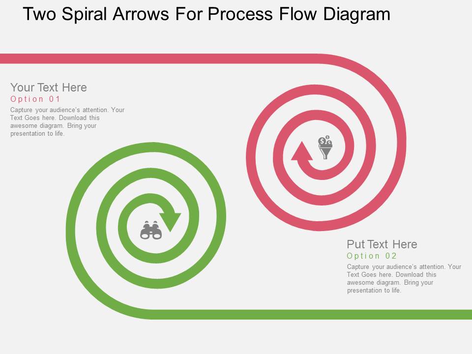 Two Spiral Arrows For Process Flow Diagram Powerpoint Template