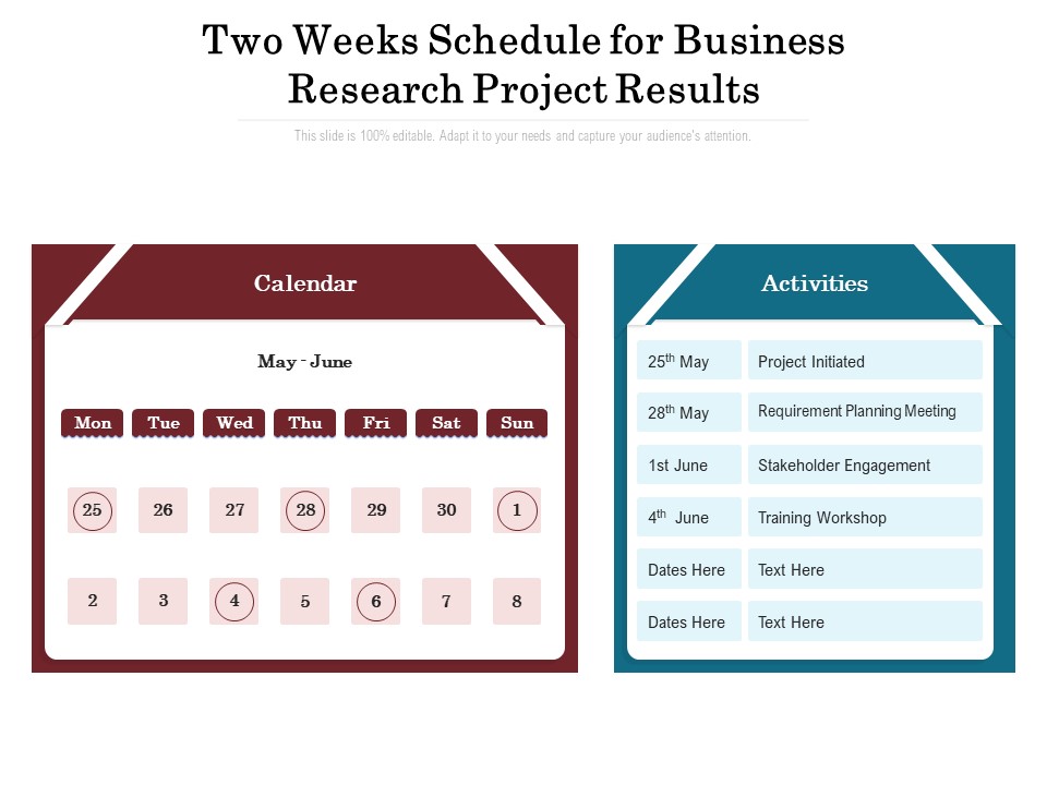 Two Weeks Schedule For Business Research Project Results Ppt PowerPoint Presentation Infographic Template Background Designs PDF