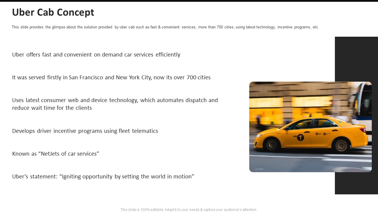 Uber Cab Concept Uber Cab Elevator Funding Deck Ppt Slides Smartart PDF