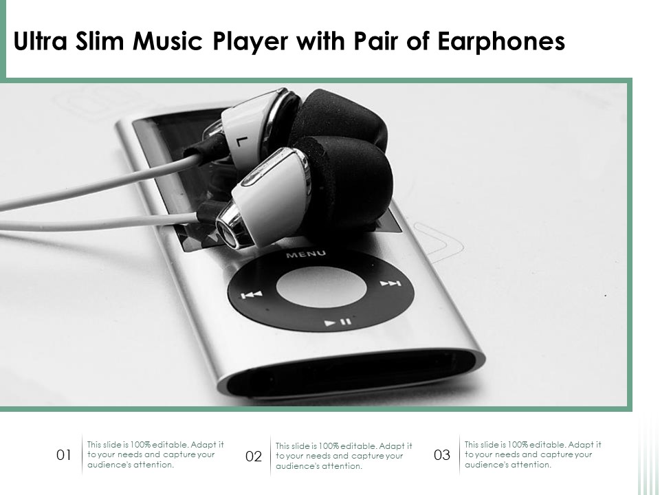 Ultra Slim Music Player With Pair Of Earphones Ppt PowerPoint Presentation Styles Backgrounds PDF