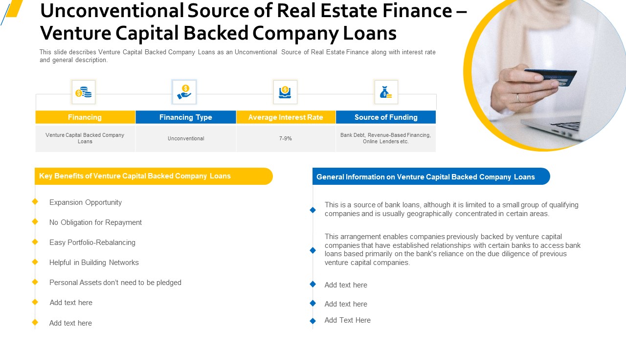 Unconventional Source Of Real Estate Finance Venture Capital Backed Company Loans Formats PDF
