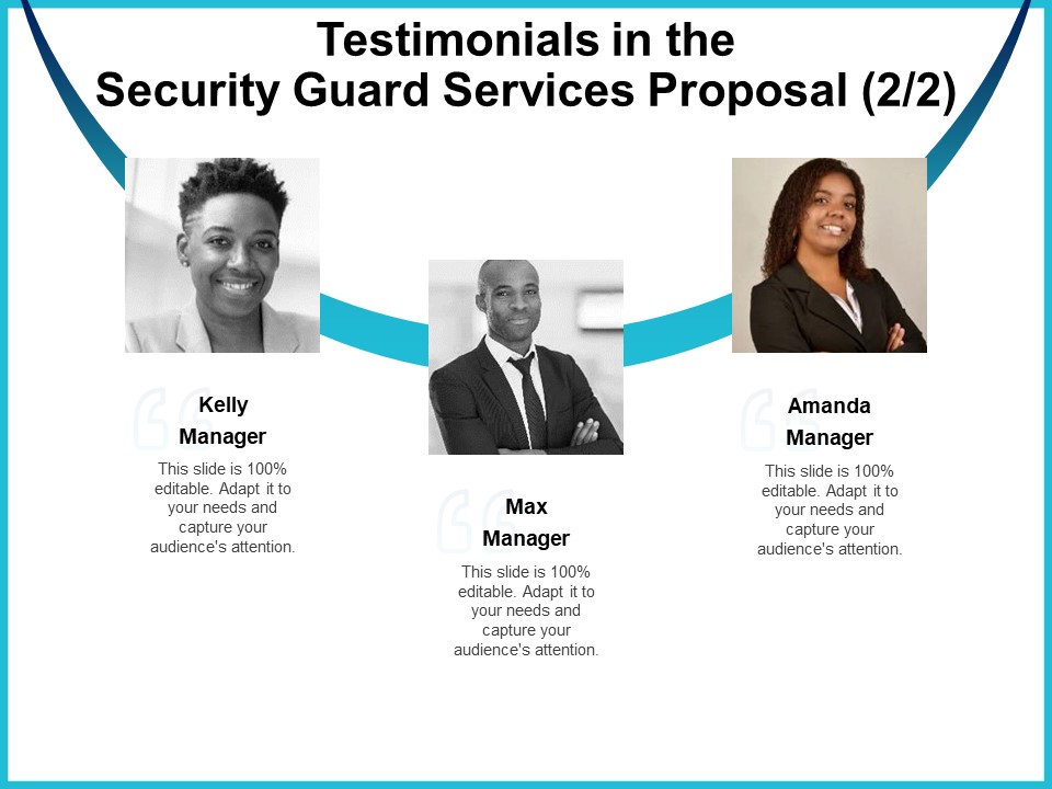 Uniformed Security Testimonials In The Security Guard Services Proposal Teamwork Clipart PDF