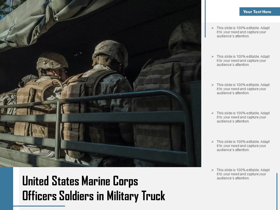 United States Marine Corps Officers Soldiers In Military Truck Ppt PowerPoint Presentation File Background Designs PDF