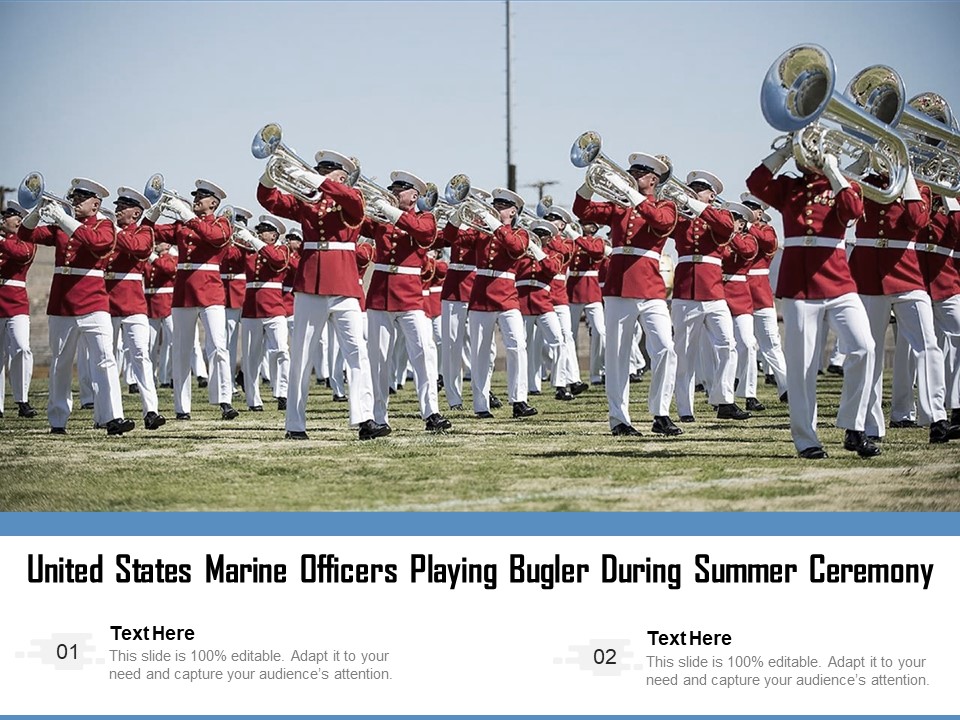 United States Marine Officers Playing Bugler During Summer Ceremony Ppt PowerPoint Presentation Infographic Template Introduction PDF