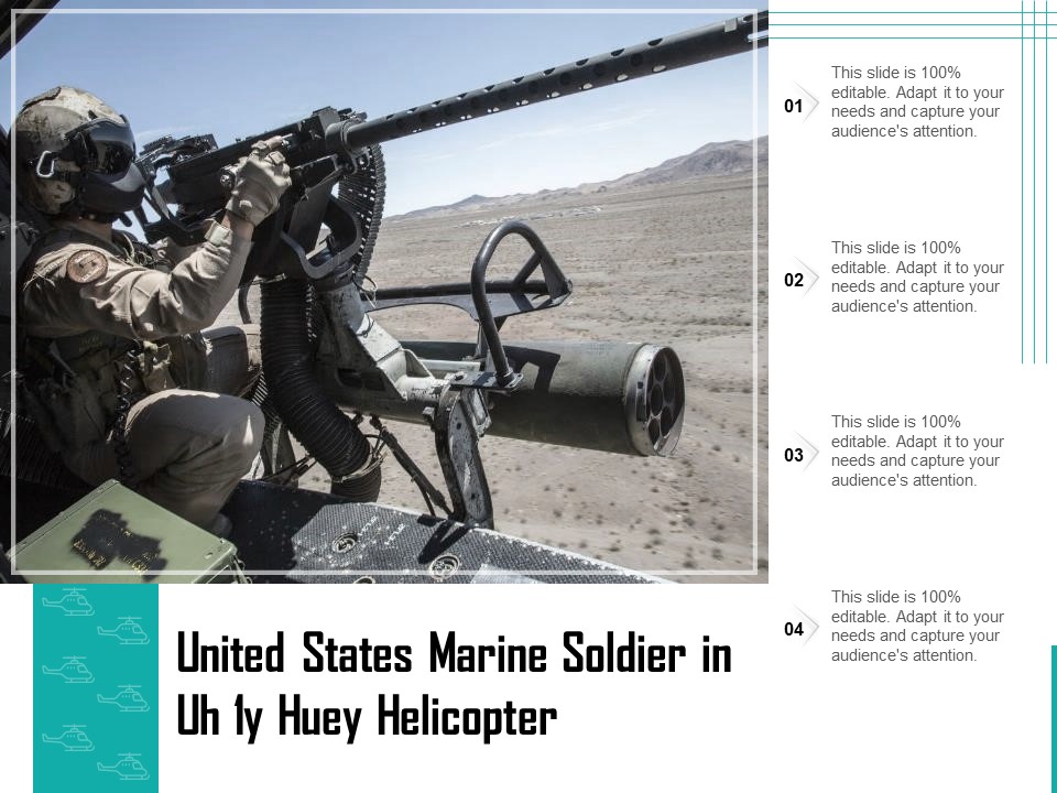 United States Marine Soldier In Uh 1Y Huey Helicopter Ppt PowerPoint Presentation Model Samples PDF