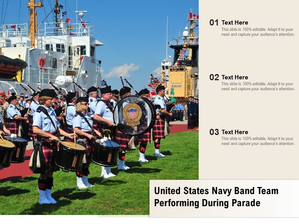 United States Navy Band Team Performing During Parade Ppt PowerPoint Presentation Infographic Template Graphics Download PDF