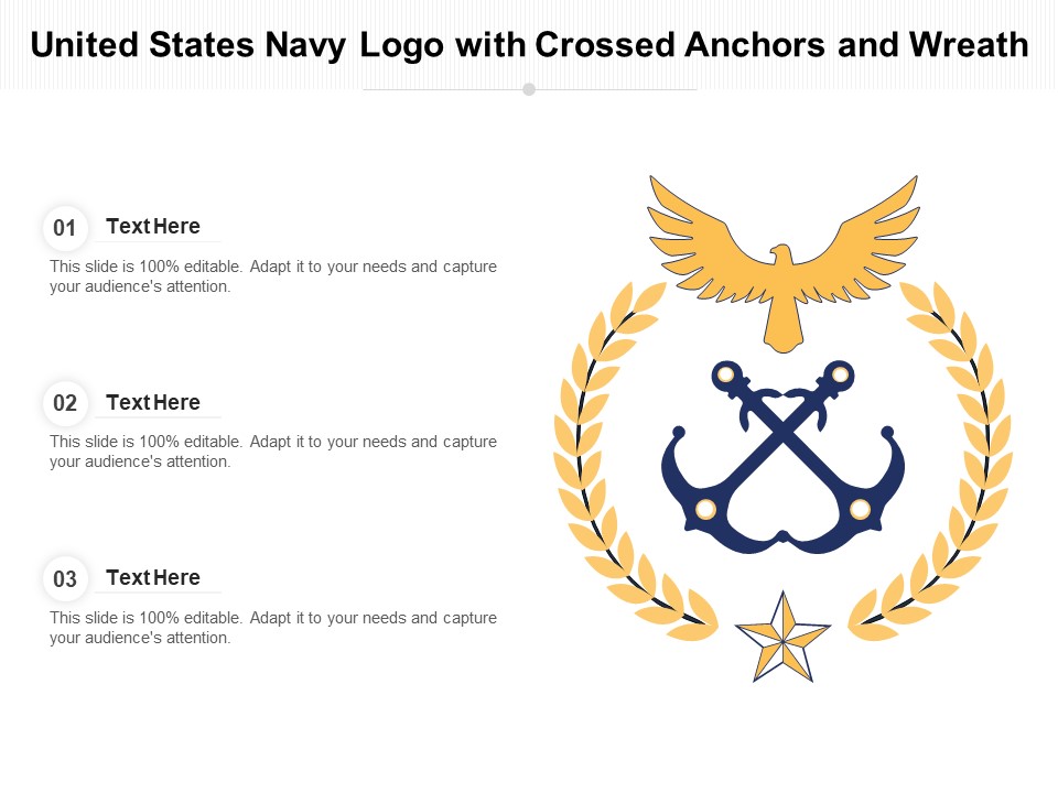 United States Navy Logo With Crossed Anchors And Wreath Ppt PowerPoint Presentation Ideas Display PDF