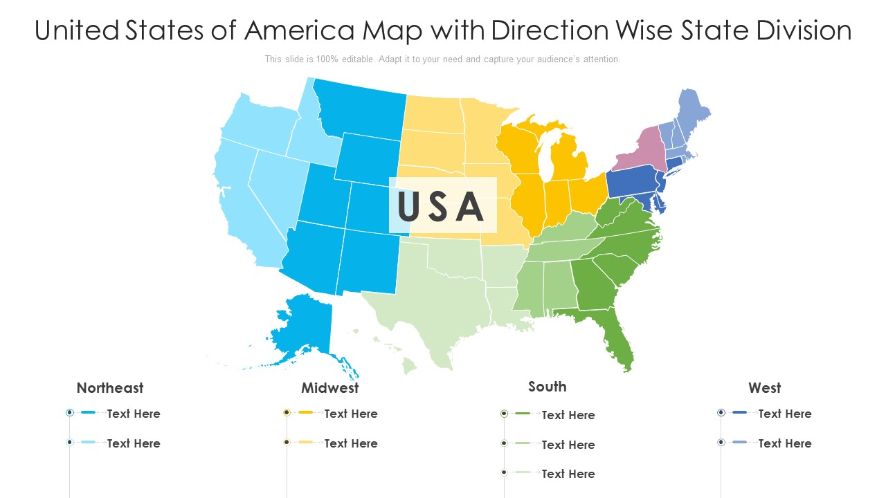 United States Of America Map With Direction Wise State Division Ppt PowerPoint Presentation Gallery Outline PDF