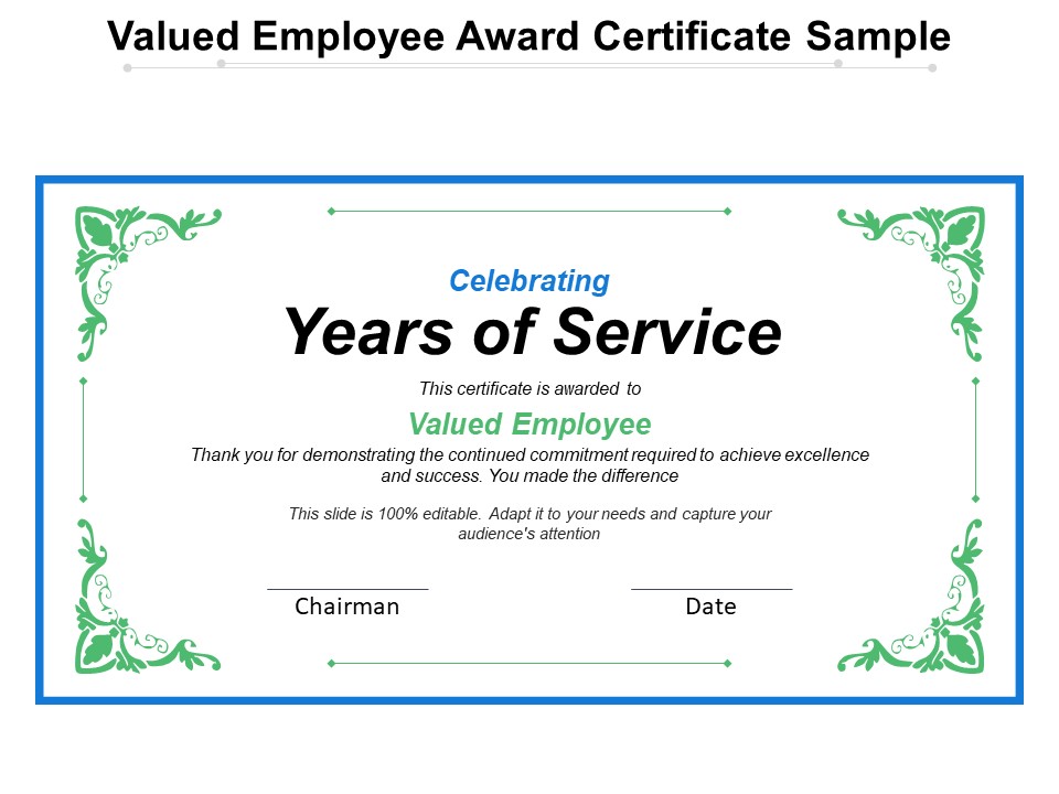 Valued Employee Award Certificate Sample Ppt PowerPoint Presentation File Master Slide