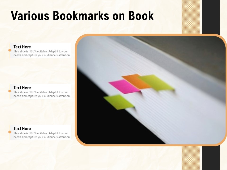 Various Bookmarks On Book Ppt PowerPoint Presentation File Clipart Images PDF