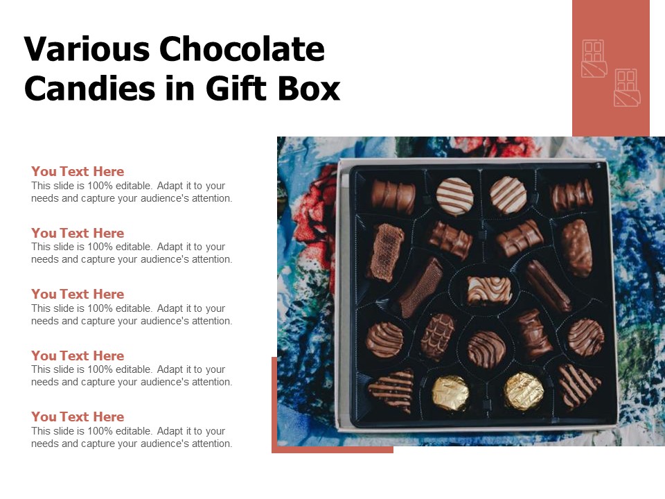 Various Chocolate Candies In Gift Box Ppt PowerPoint Presentation Professional Infographic Template PDF