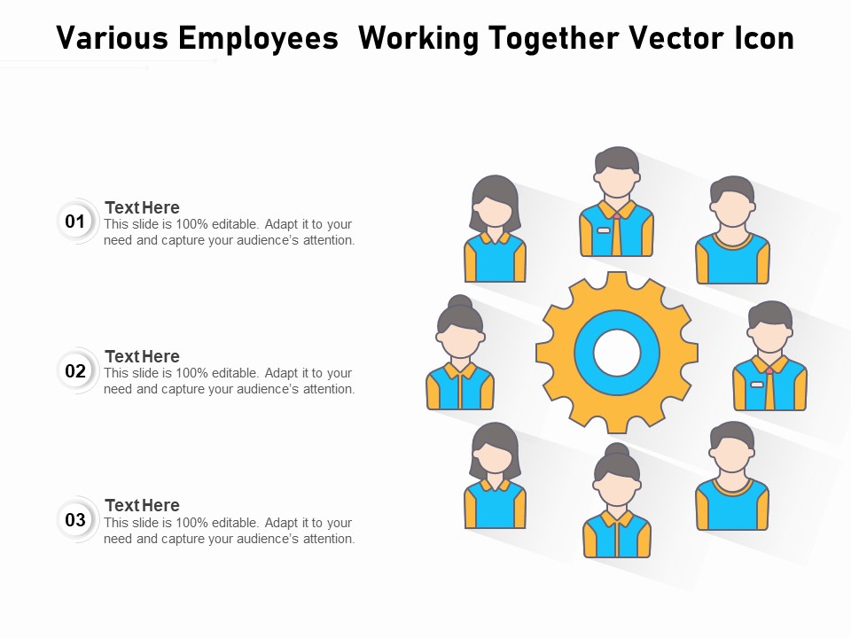 Various Employees Working Together Vector Icon Ppt PowerPoint Presentation Model PDF