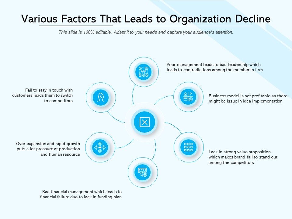 Various Factors That Leads To Organization Decline Ppt PowerPoint Presentation Ideas Objects PDF