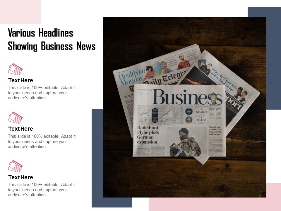 Various Headlines Showing Business News Ppt PowerPoint Presentation Professional Gridlines PDF