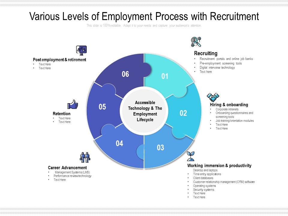 Various Levels Of Employment Process With Recruitment Ppt PowerPoint Presentation Gallery Background PDF