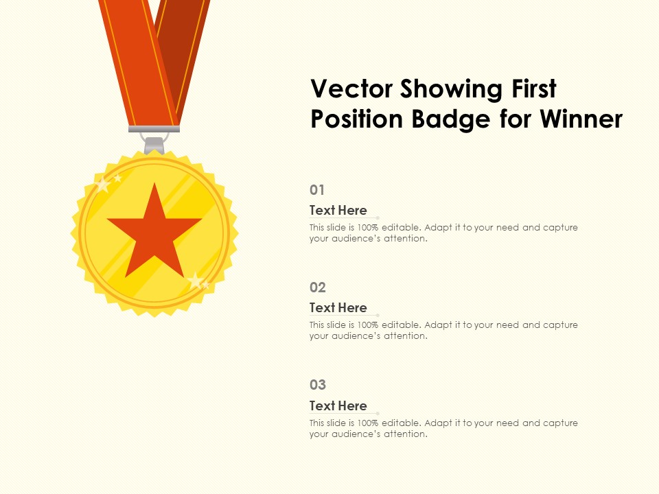 Vector Showing First Position Badge For Winner Ppt PowerPoint Presentation File Ideas PDF