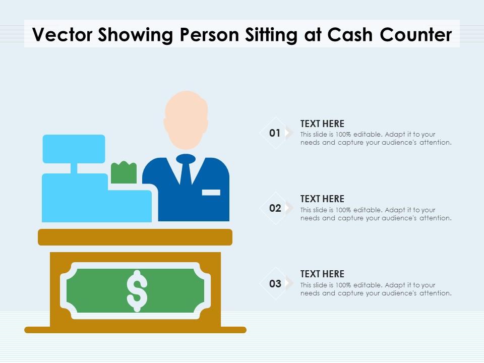 Vector Showing Person Sitting At Cash Counter Ppt PowerPoint Presentation Infographics Topics PDF