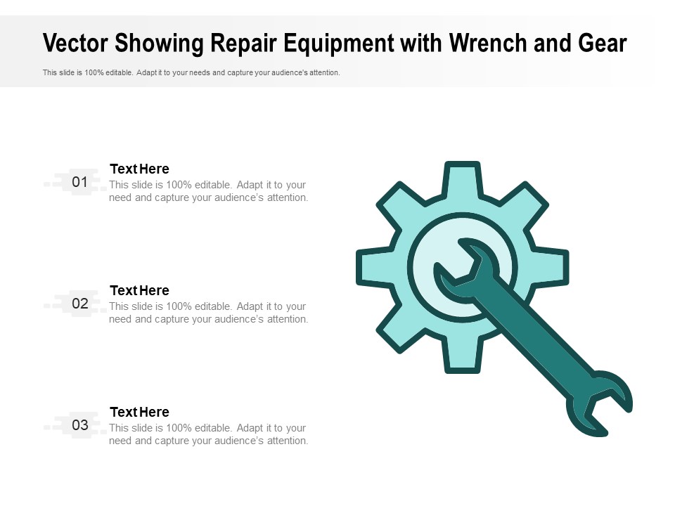Vector Showing Repair Equipment With Wrench And Gear Ppt PowerPoint Presentation File Images PDF