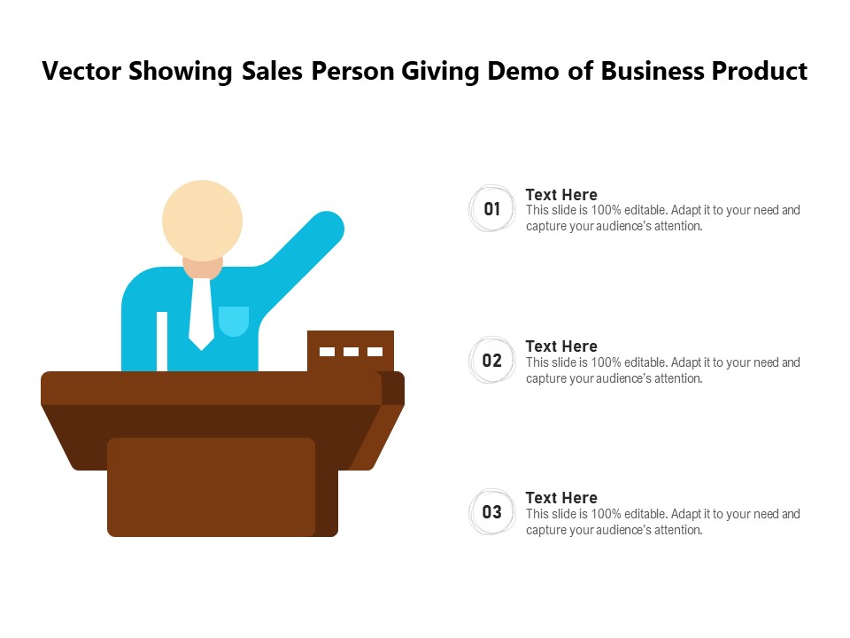 Vector Showing Sales Person Giving Demo Of Business Product Ppt PowerPoint Presentation File Maker PDF