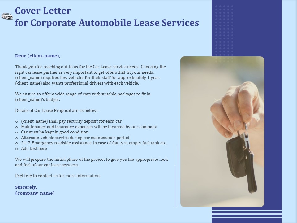 Vehicle Leasing Cover Letter For Corporate Automobile Lease Services Summary PDF