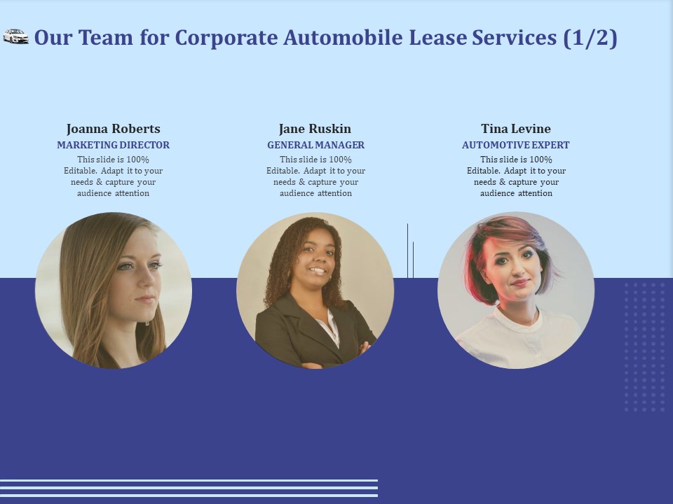 Vehicle Leasing Our Team For Corporate Automobile Lease Services Marketing Infographics PDF