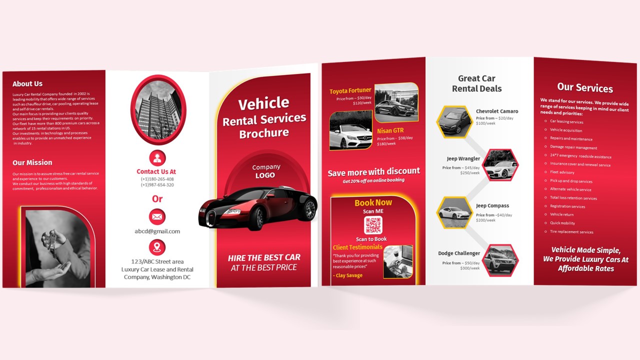 Vehicle Rental Services Brochure Trifold