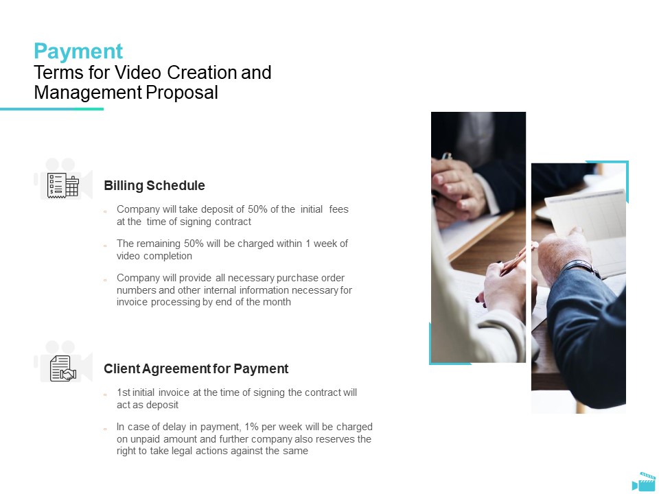 Video Development And Administration Payment Terms For Video Creation And Management Proposal Background PDF