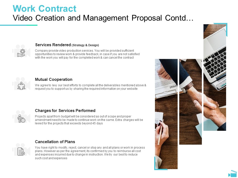 Video Development And Administration Work Contract Video Creation And Management Proposal Contd Icons PDF