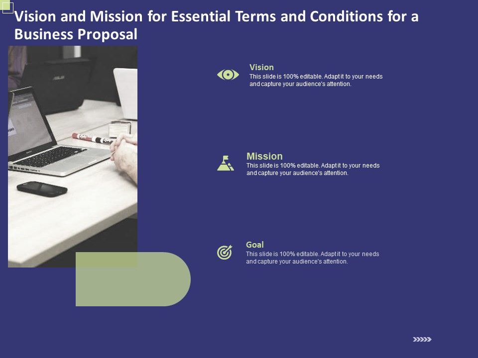 Vision And Mission For Essential Terms And Conditions For A Business Proposal Ppt Summary Objects PDF