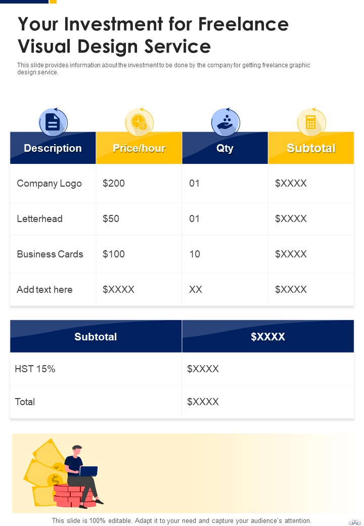 Visual Designing Freelancing Proposal Your Investment For Freelance One Pager Sample Example Document