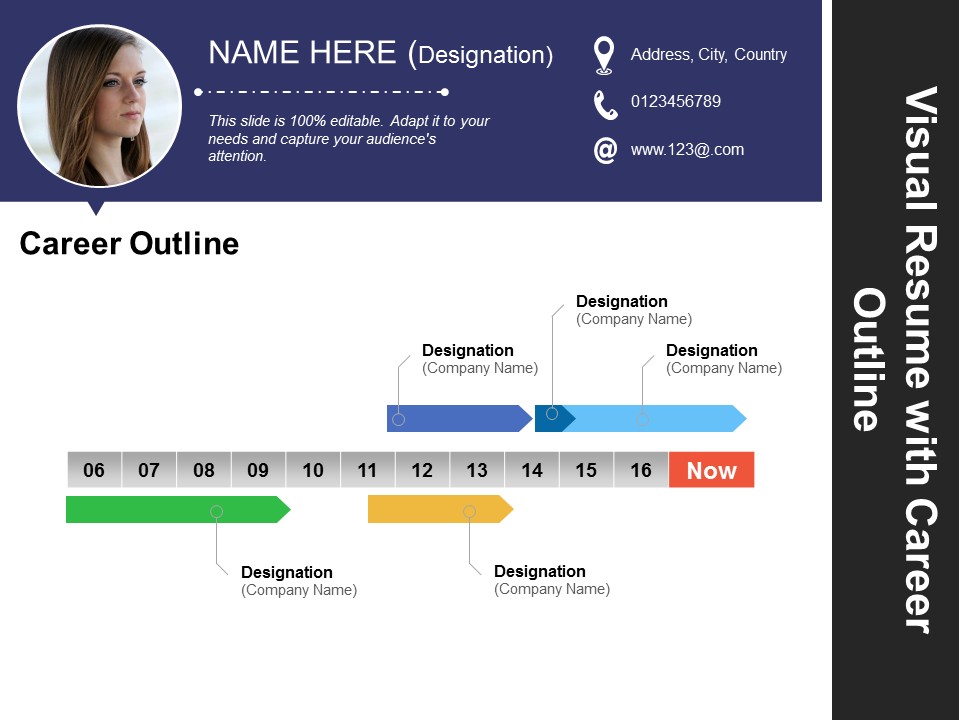 Visual Resume With Career Outline Ppt PowerPoint Presentation Outline Icons