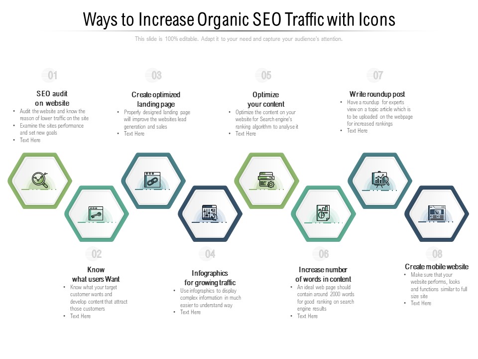 Ways To Increase Organic SEO Traffic With Icons Ppt PowerPoint Presentation File Background Images