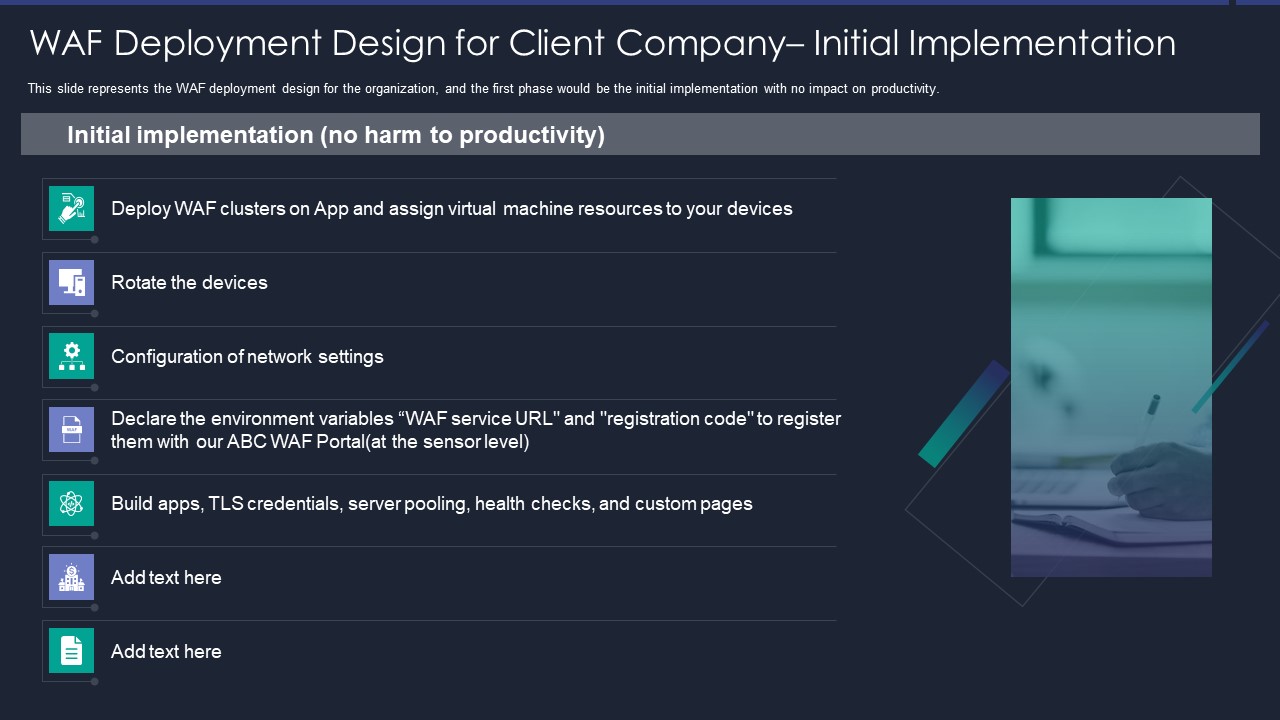 Web App Firewall Services IT WAF Deployment Design For Client Company Initial Implementation Inspiration PDF