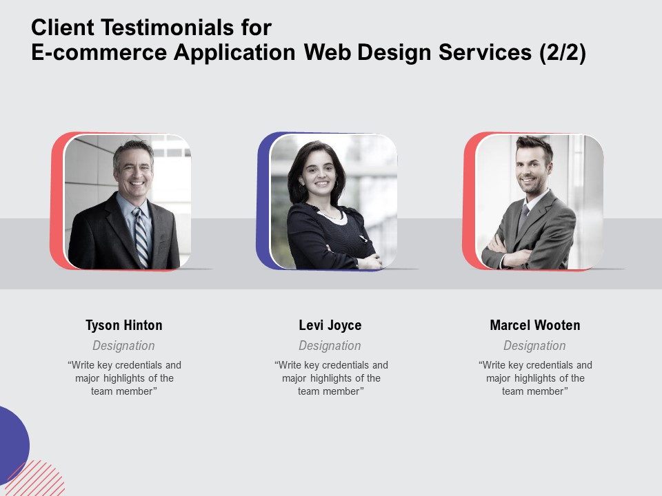 Web Design Services Proposal For Ecommerce Business Client Testimonials For E Commerce Application Web Design Services Template PDF