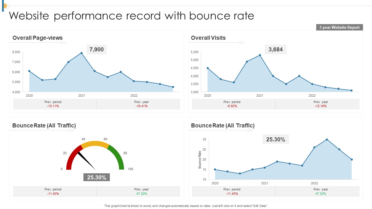Website Performance Record With Bounce Rate Diagrams PDF