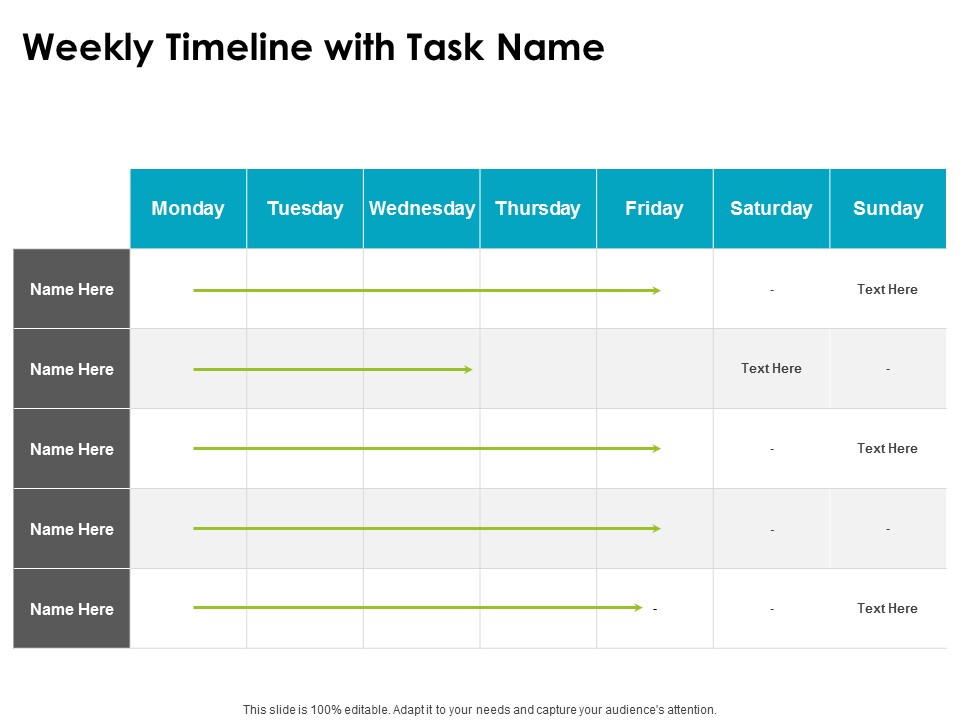 Weekly Timeline With Task Name Ppt PowerPoint Presentation Model Show