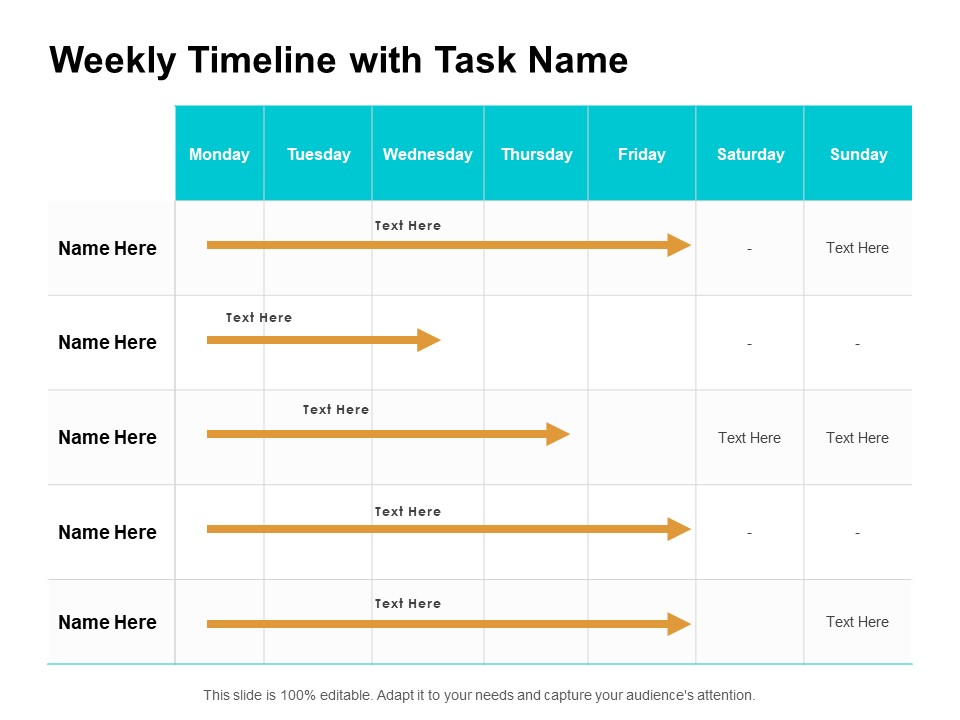 Weekly Timeline With Task Name Ppt PowerPoint Presentation Outline Structure