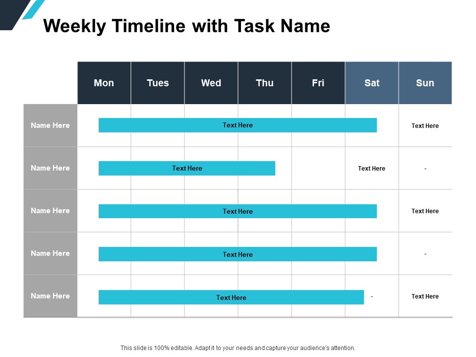 Weekly Timeline With Task Name Ppt PowerPoint Presentation Professional Clipart