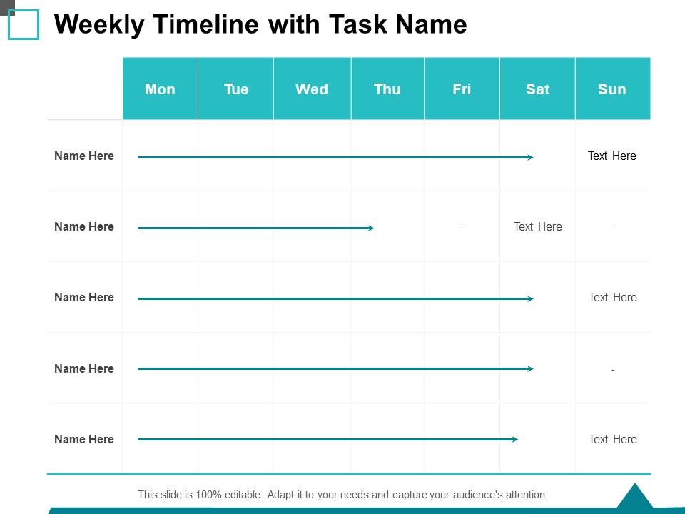 Weekly Timeline With Task Name Ppt PowerPoint Presentation Styles Introduction