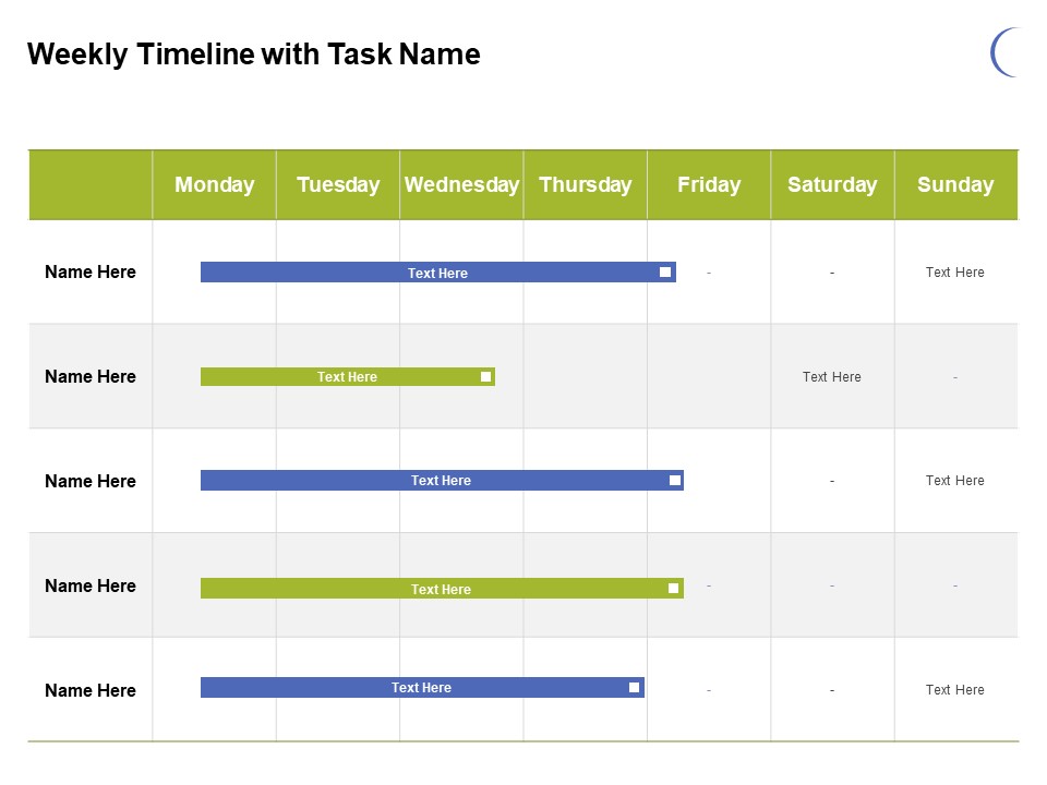 Weekly Timeline With Task Name Ppt PowerPoint Presentation Visual Aids Infographic Template