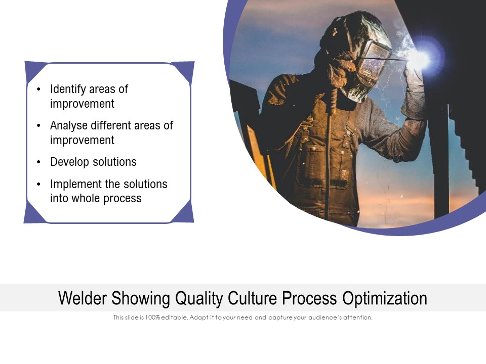 Welder Showing Quality Culture Process Optimization Ppt PowerPoint Presentation Outline Infographics PDF