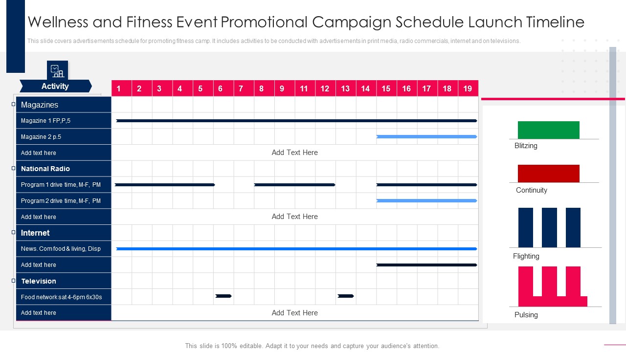 Wellness And Fitness Event Promotional Campaign Schedule Launch Timeline Formats PDF