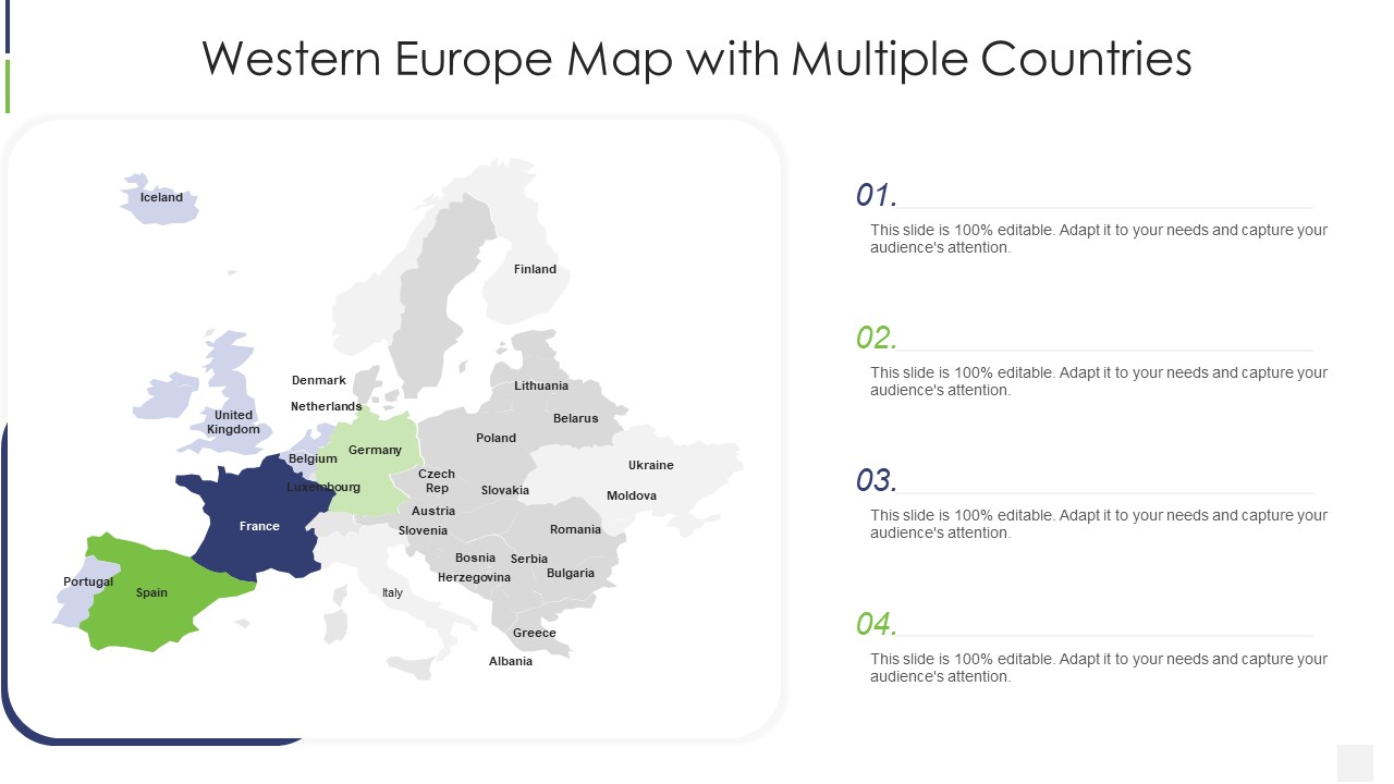 Western Europe Map With Multiple Countries Template PDF