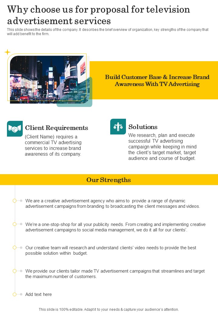 Why Choose Us For Proposal For Television Advertisement Services One Pager Sample Example Document