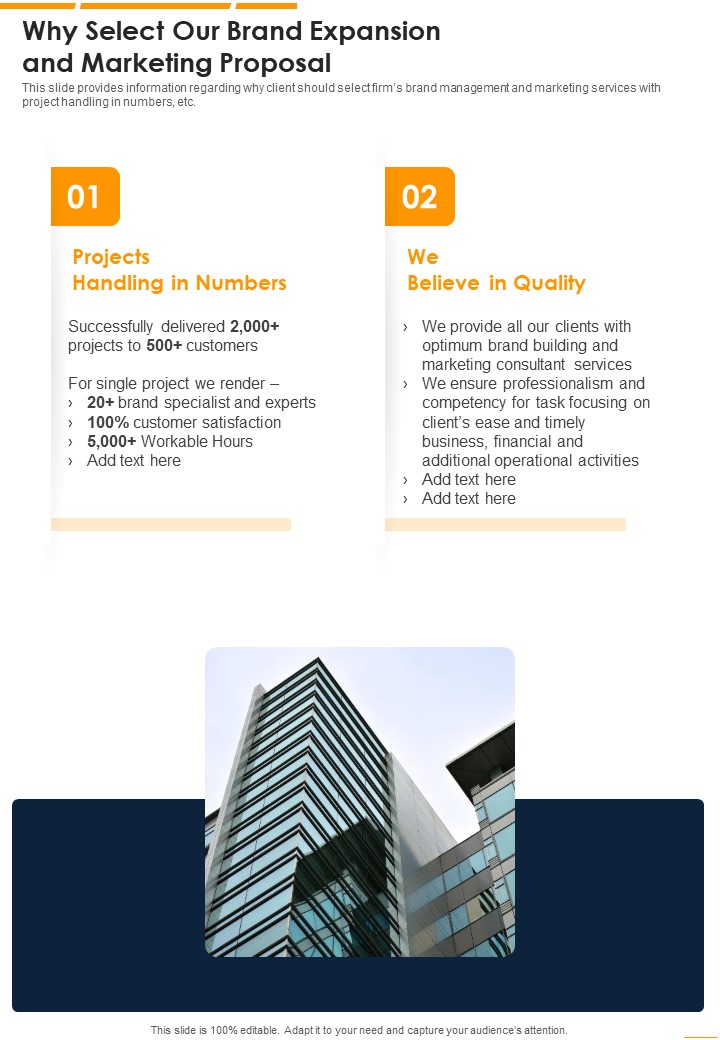 Why Select Our Brand Expansion And Marketing Proposal One Pager Sample Example Document