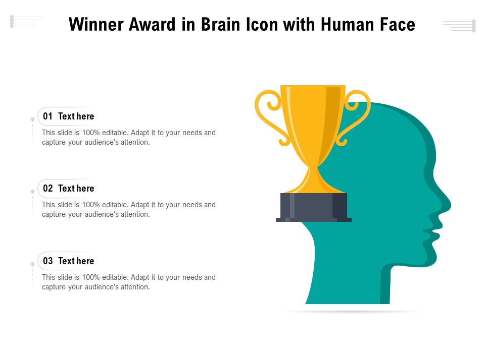 Winner Award In Brain Icon With Human Face Ppt PowerPoint Presentation File Microsoft PDF