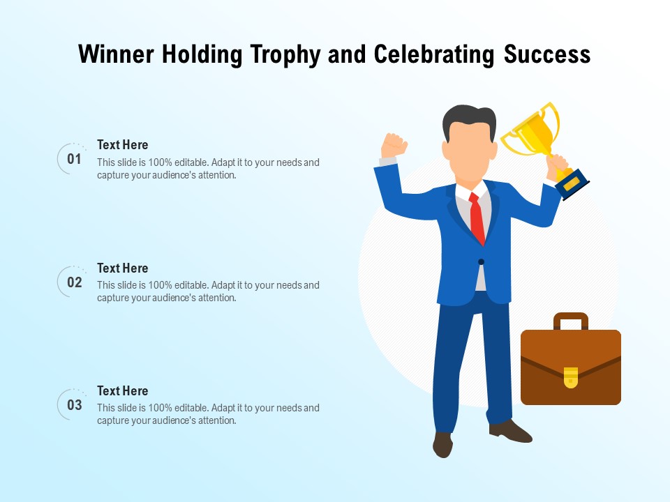 Winner Holding Trophy And Celebrating Success Ppt PowerPoint Presentation Gallery Slideshow PDF